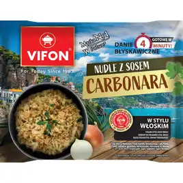 DANIE CARBONARA Z NUDLAMI PSZENNYMI W STYLU WŁOSKIM ŁAGODNE VIFON 97 g